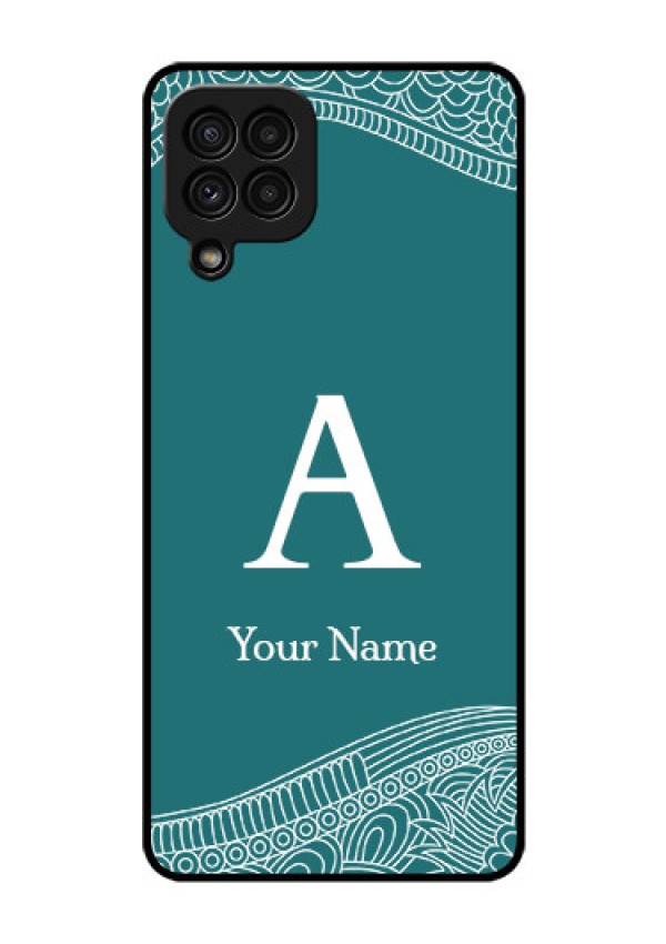 Galaxy A22 4G Personalized Glass Phone Case - line art pattern with custom name Design