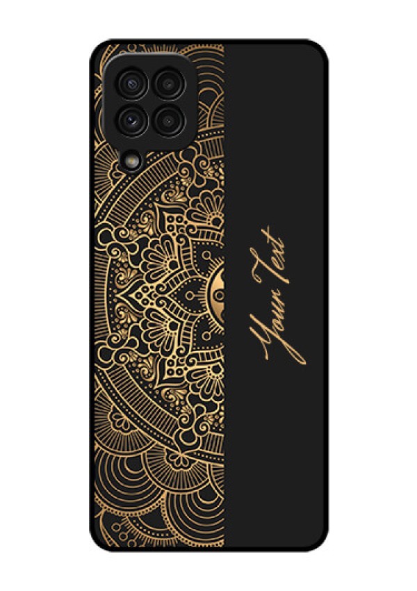 Galaxy A22 4G Photo Printing on Glass Case - Mandala art with custom text Design