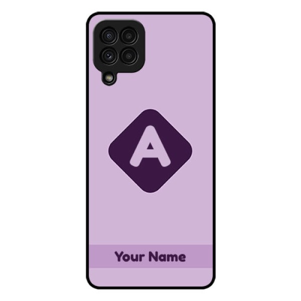 Galaxy A22 4G Custom Glass Mobile Case - Custom Letter in curved badge Design Galaxy A22 4G Custom Glass Mobile Case - Custom Letter in curved badge Design