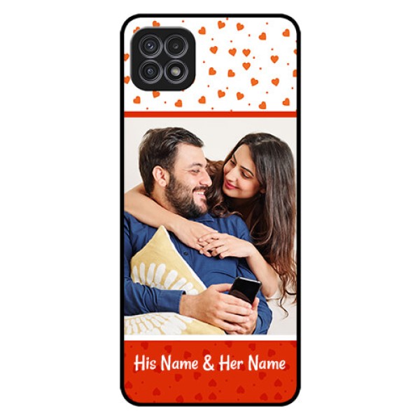 Galaxy A22 5G Custom Glass Phone Case - Orange Love Symbol Design