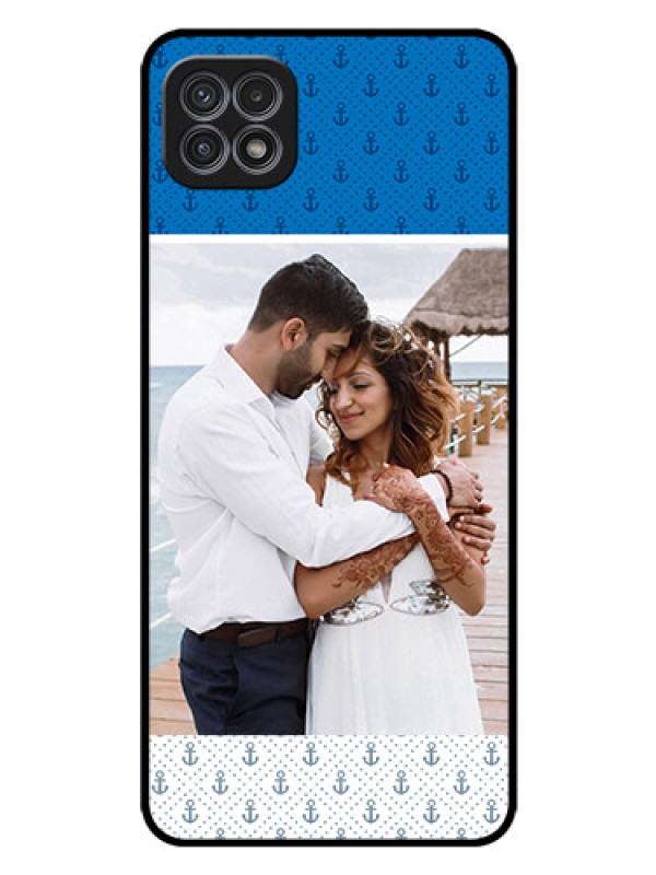 Custom Galaxy A22 5G Photo Printing on Glass Case - Blue Anchors Design