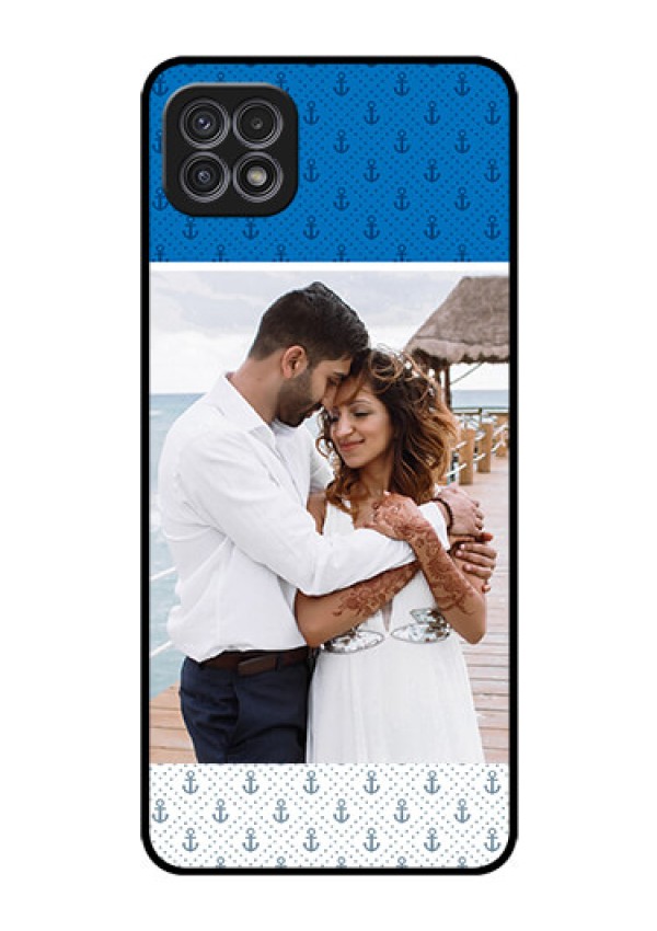 Galaxy A22 5G Photo Printing on Glass Case - Blue Anchors Design
