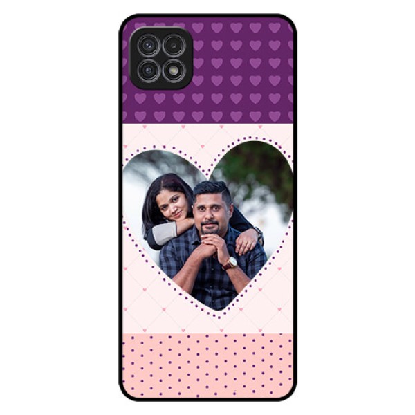 Galaxy A22 5G Custom Glass Phone Case - Violet Love Dots Design