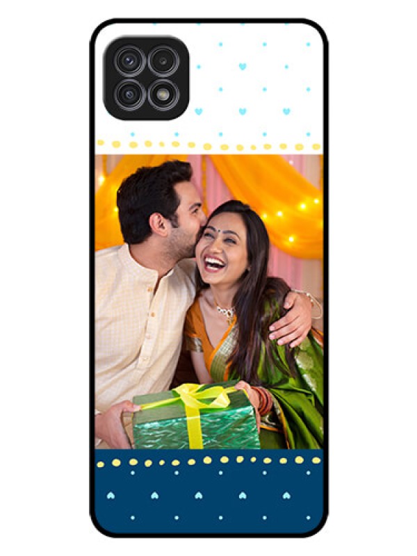 Custom Galaxy A22 5G Personalized Glass Phone Case - White and Blue Abstract Design