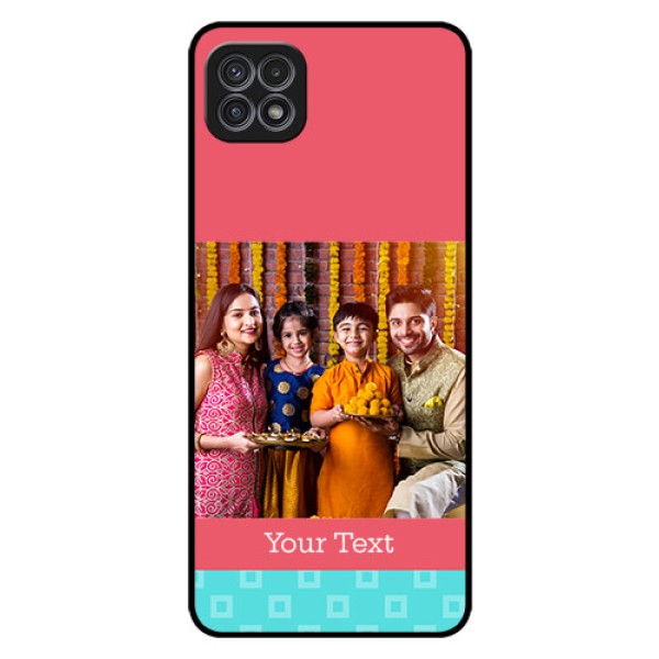 Galaxy A22 5G Personalized Glass Phone Case - Peach & Blue Color Design Galaxy A22 5G Personalized Glass Phone Case - Peach & Blue Color Design