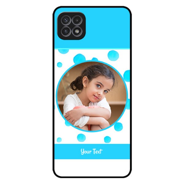 Galaxy A22 5G Photo Printing on Glass Case - Blue Bubbles Pattern Design Galaxy A22 5G Photo Printing on Glass Case - Blue Bubbles Pattern Design