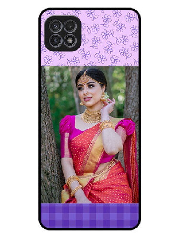 Custom Galaxy A22 5G Custom Glass Phone Case - Purple Floral Design