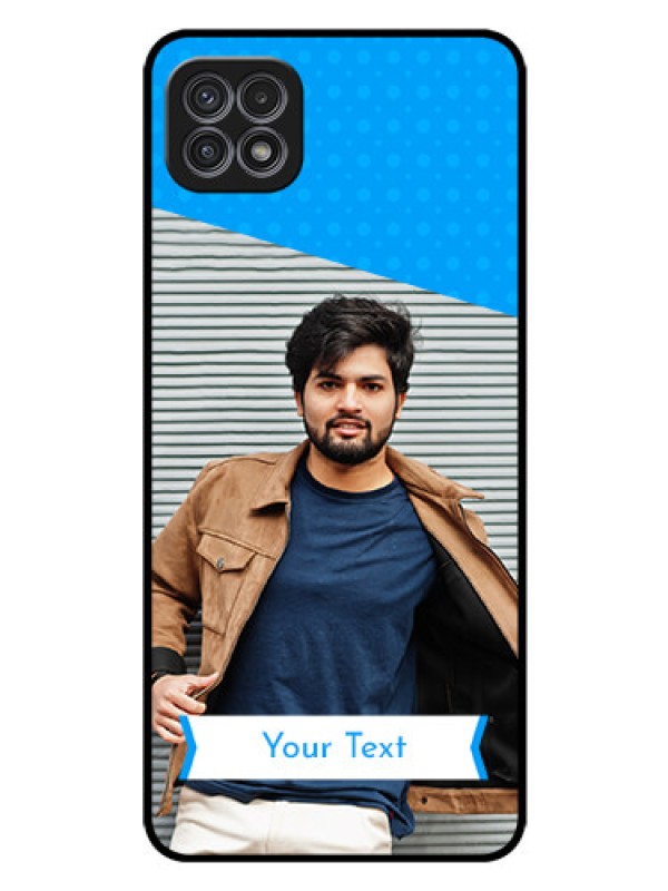 Custom Galaxy A22 5G Photo Printing on Glass Case - Simple Blue Color Design