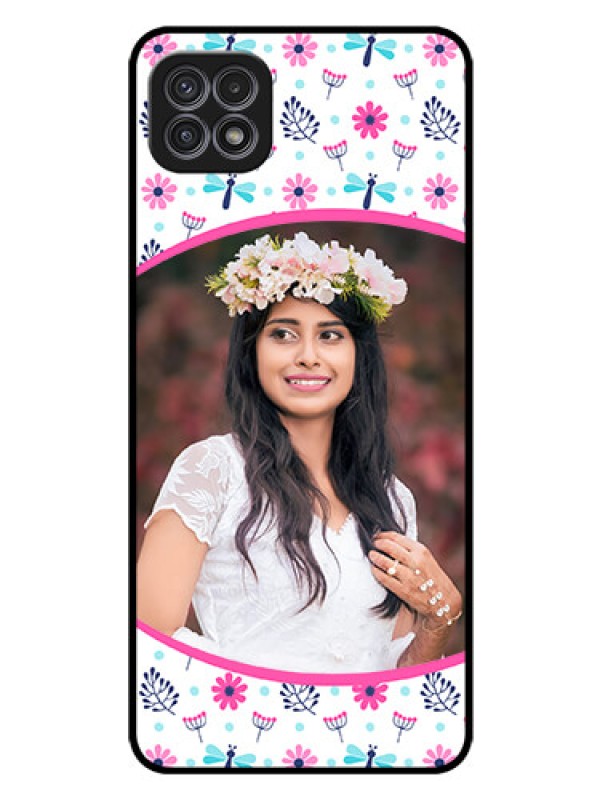 Custom Galaxy A22 5G Photo Printing on Glass Case - Colorful Flower Design