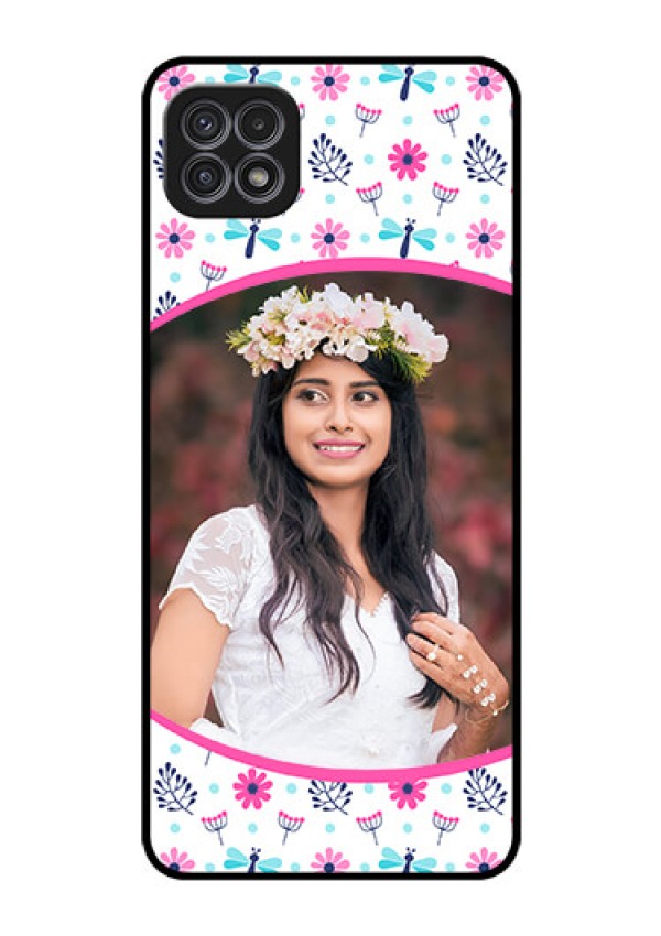 Galaxy A22 5G Photo Printing on Glass Case - Colorful Flower Design