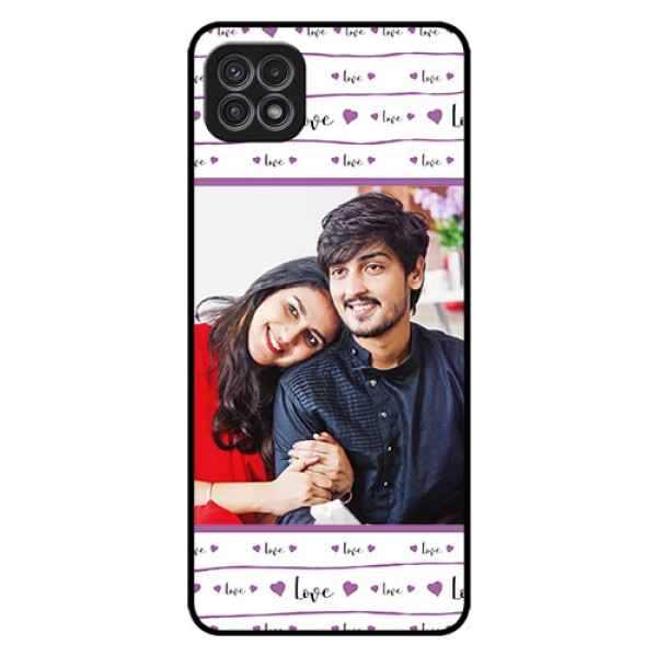 Galaxy A22 5G Custom Glass Mobile Case - Couples Heart Design Galaxy A22 5G Custom Glass Mobile Case - Couples Heart Design