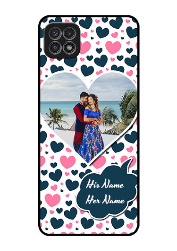 Galaxy A22 5G Custom Glass Phone Case - Pink & Blue Heart Design