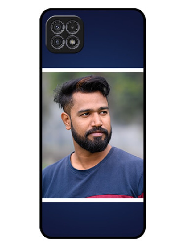 Custom Galaxy A22 5G Personalized Glass Phone Case - Simple Royal Blue Design