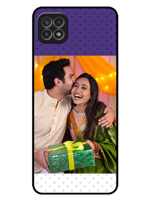 Custom Galaxy A22 5G Personalized Glass Phone Case - Violet Pattern Design