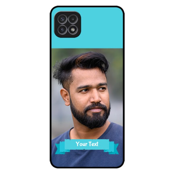 Galaxy A22 5G Personalized Glass Phone Case - Simple Blue Color Design Galaxy A22 5G Personalized Glass Phone Case - Simple Blue Color Design