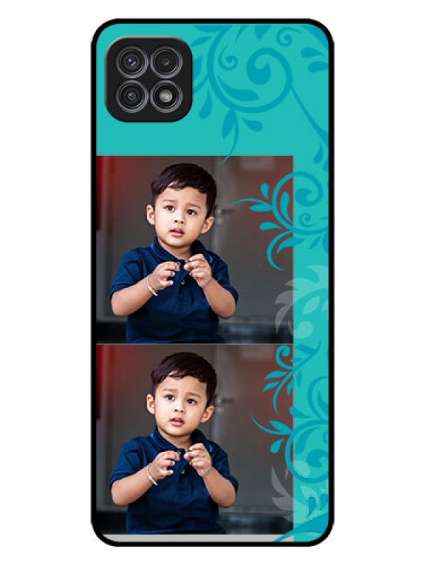 Custom Galaxy A22 5G Personalized Glass Phone Case - with Photo and Green Floral Design 