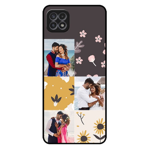 Galaxy A22 5G Photo Printing on Glass Case - 3 Images with Floral Design Galaxy A22 5G Photo Printing on Glass Case - 3 Images with Floral Design