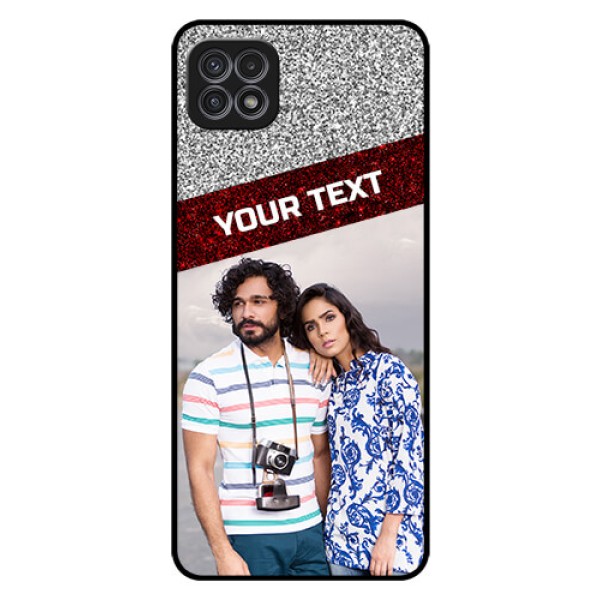 Galaxy A22 5G Personalized Glass Phone Case - Image Holder with Glitter Strip Design Galaxy A22 5G Personalized Glass Phone Case - Image Holder with Glitter Strip Design