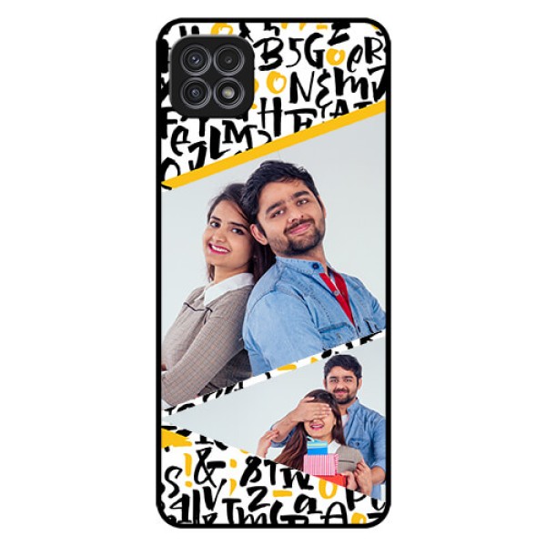 Galaxy A22 5G Custom Glass Mobile Case - Letters Pattern Design