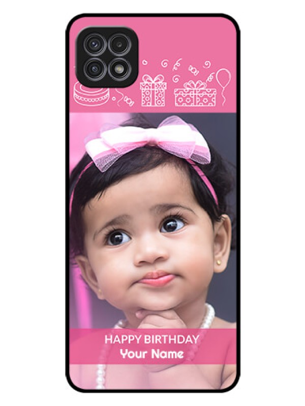Custom Galaxy A22 5G Photo Printing on Glass Case - with Birthday Line Art Design
