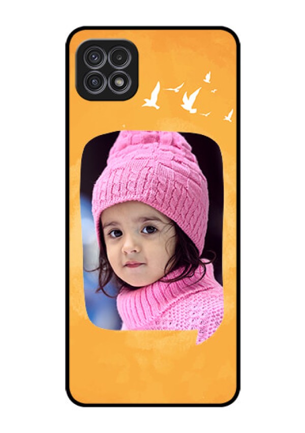 Galaxy A22 5G Personalized Glass Phone Case - Water Color Design with Bird Icons