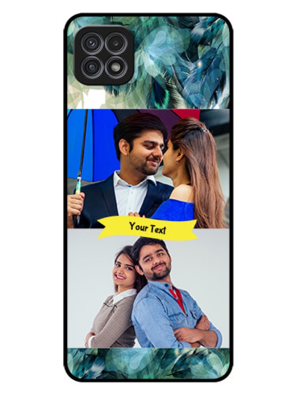 Custom Galaxy A22 5G Personalized Glass Phone Case - Image with Boho Peacock Feather Design