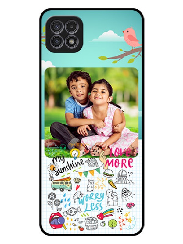 Custom Galaxy A22 5G Photo Printing on Glass Case - Doodle love Design