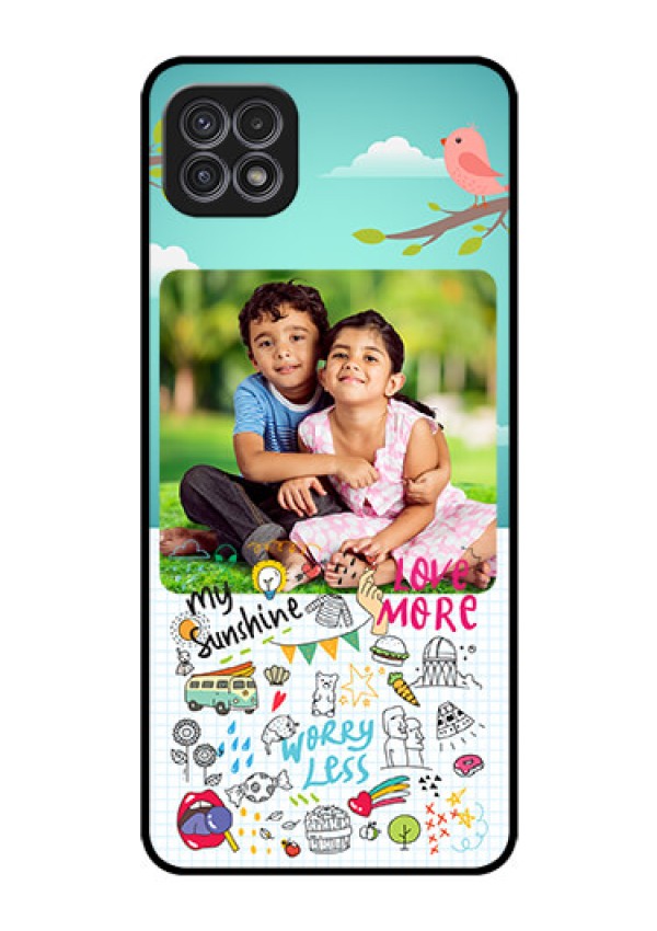 Galaxy A22 5G Photo Printing on Glass Case - Doodle love Design