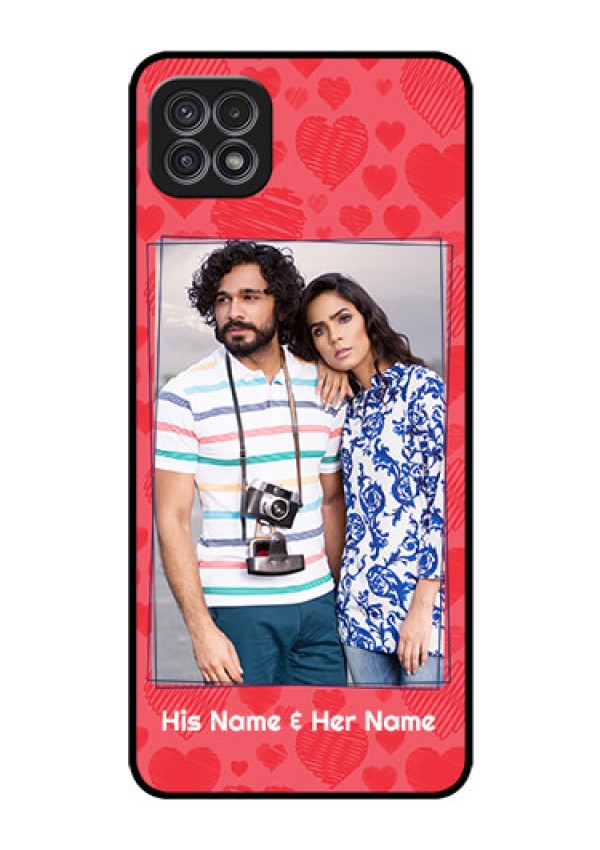 Galaxy A22 5G Photo Printing on Glass Case - with Red Heart Symbols Design