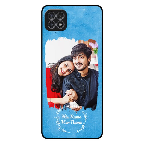 Galaxy A22 5G Custom Glass Phone Case - Blue Color Vintage Design Galaxy A22 5G Custom Glass Phone Case - Blue Color Vintage Design