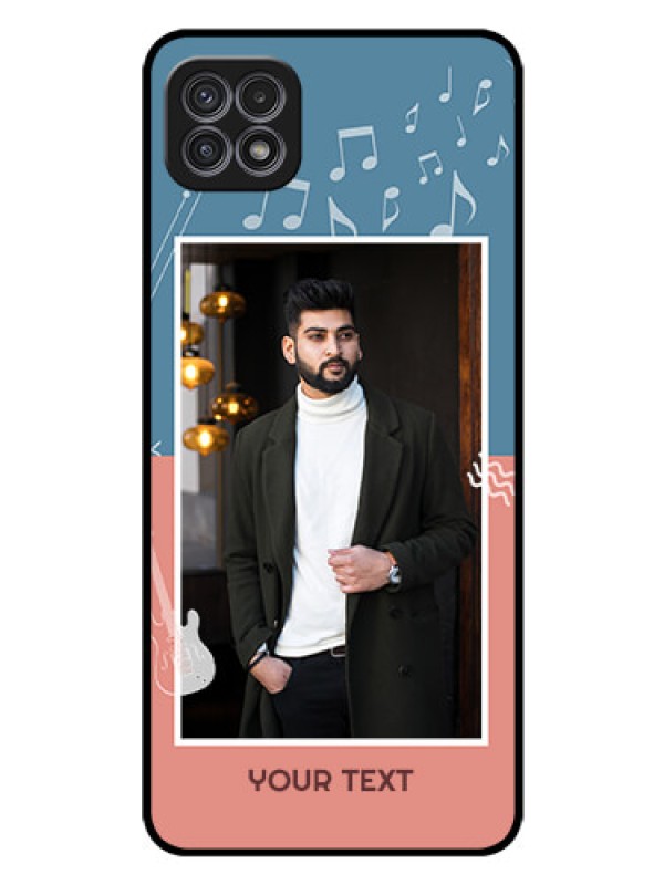 Custom Galaxy A22 5G Photo Printing on Glass Case - with Color Musical Note Design