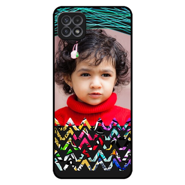 Galaxy A22 5G Personalized Glass Phone Case - Neon Abstract Design
