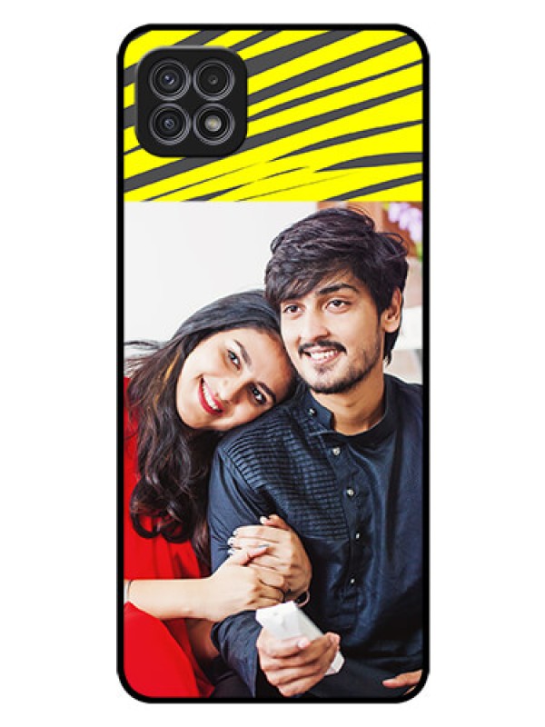 Custom Galaxy A22 5G Photo Printing on Glass Case - Yellow Abstract Design