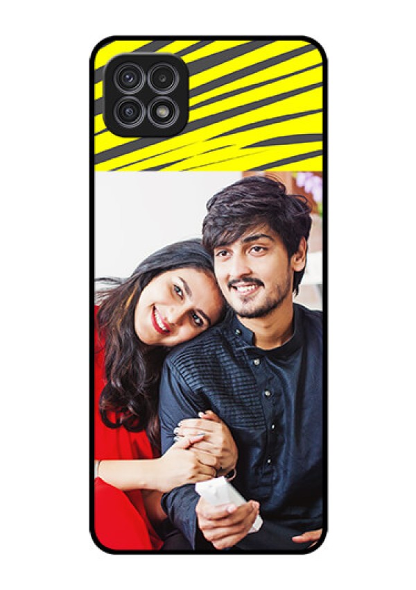 Galaxy A22 5G Photo Printing on Glass Case - Yellow Abstract Design