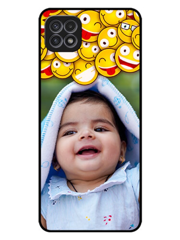 Custom Galaxy A22 5G Custom Glass Mobile Case - with Smiley Emoji Design