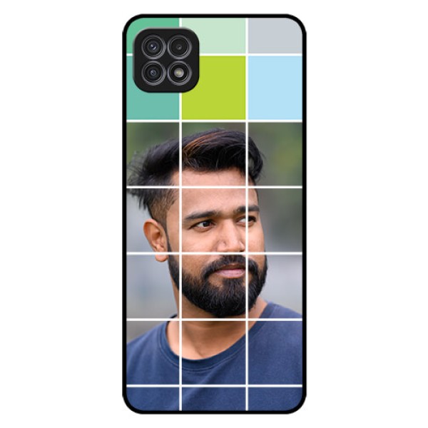Galaxy A22 5G Photo Printing on Glass Case - with white box pattern 