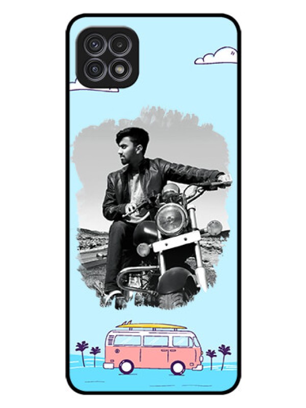 Custom Galaxy A22 5G Photo Printing on Glass Case - Travel & Adventure Design