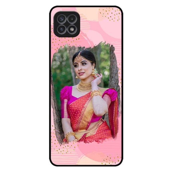 Galaxy A22 5G Personalized Glass Phone Case - Gold Glitter Splash Design Galaxy A22 5G Personalized Glass Phone Case - Gold Glitter Splash Design