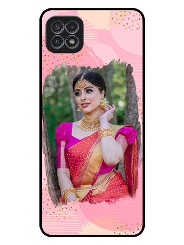 Custom Galaxy A22 5G Personalized Glass Phone Case - Gold Glitter Splash Design