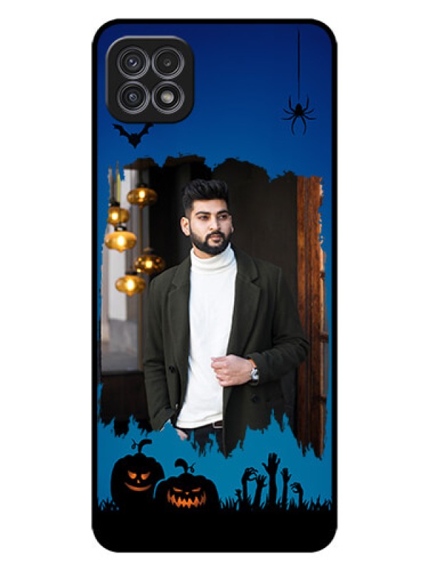 Custom Galaxy A22 5G Photo Printing on Glass Case - with pro Halloween design 