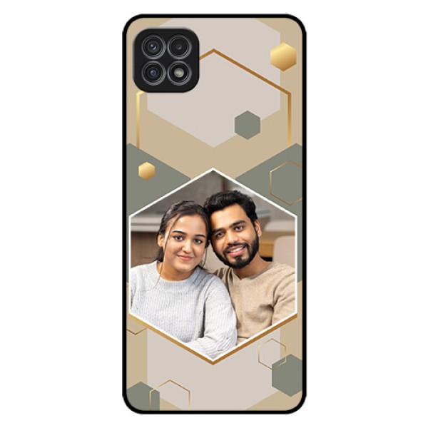 Galaxy A22 5G Photo Printing on Glass Case - Stylish Hexagon Pattern Design Galaxy A22 5G Photo Printing on Glass Case - Stylish Hexagon Pattern Design