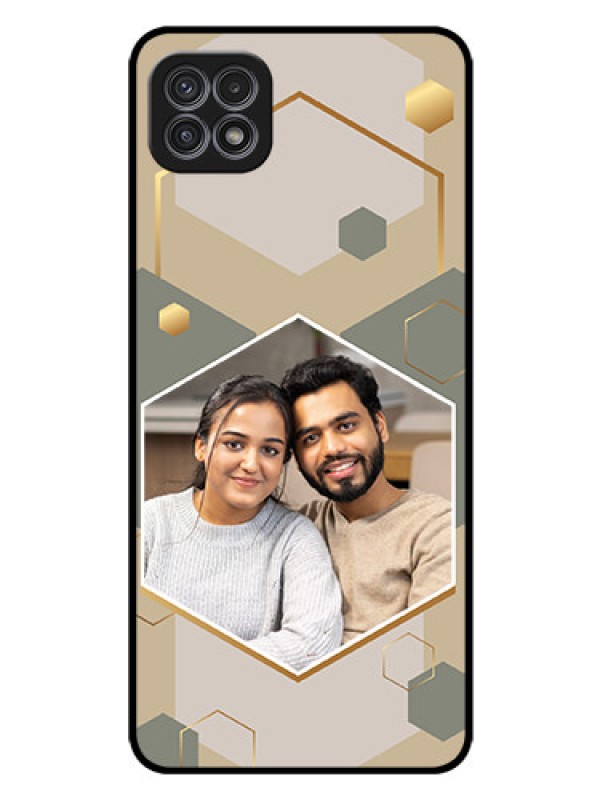 Custom Galaxy A22 5G Photo Printing on Glass Case - Stylish Hexagon Pattern Design