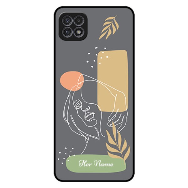 Galaxy A22 5G Custom Glass Phone Case - Gazing Woman line art Design Galaxy A22 5G Custom Glass Phone Case - Gazing Woman line art Design