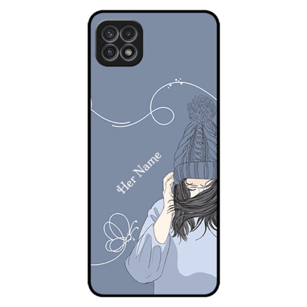 Galaxy A22 5G Custom Glass Mobile Case - Girl in winter outfit Design