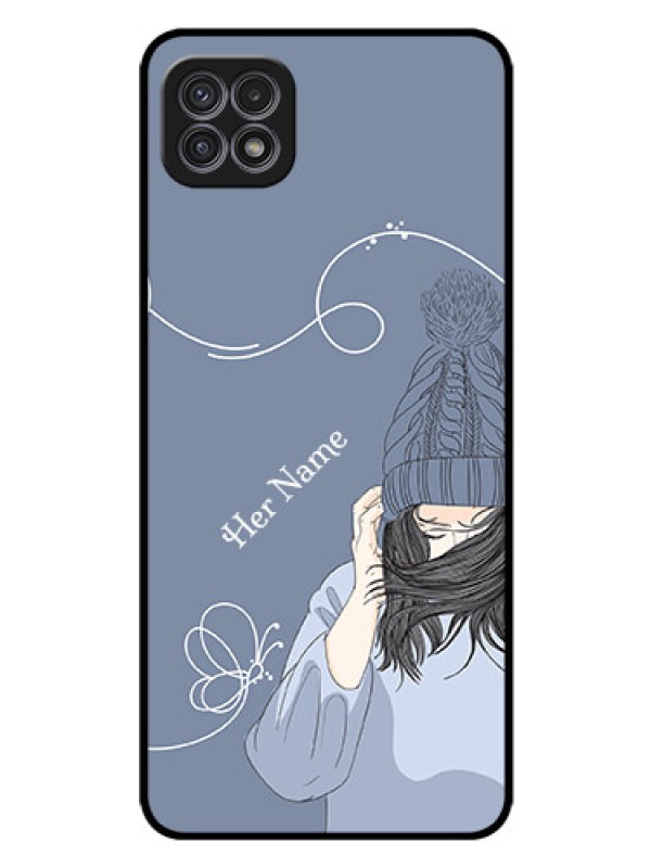 Custom Galaxy A22 5G Custom Glass Mobile Case - Girl in winter outfit Design
