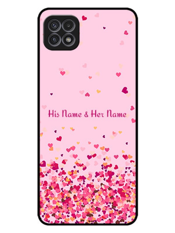 Custom Galaxy A22 5G Photo Printing on Glass Case - Floating Hearts Design