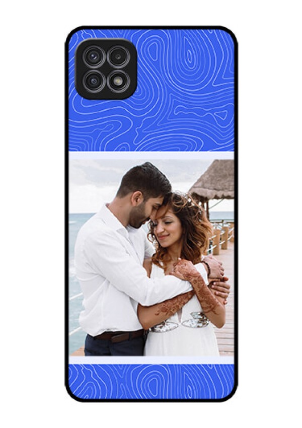 Galaxy A22 5G Custom Glass Mobile Case - Curved line art with blue and white Design