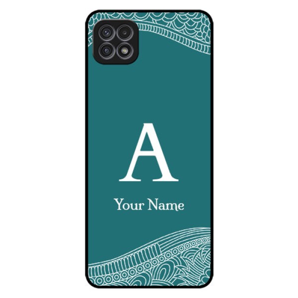 Galaxy A22 5G Personalized Glass Phone Case - line art pattern with custom name Design Galaxy A22 5G Personalized Glass Phone Case - line art pattern with custom name Design