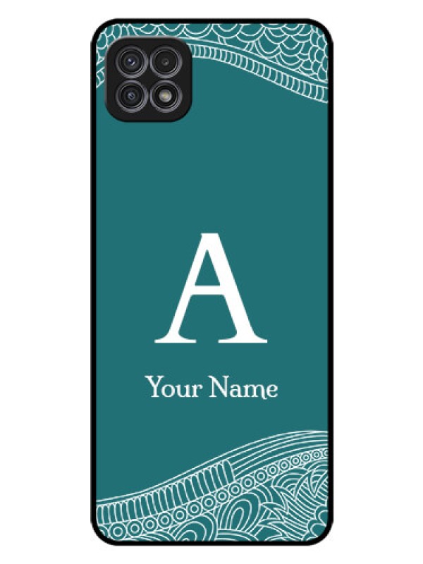 Custom Galaxy A22 5G Personalized Glass Phone Case - line art pattern with custom name Design