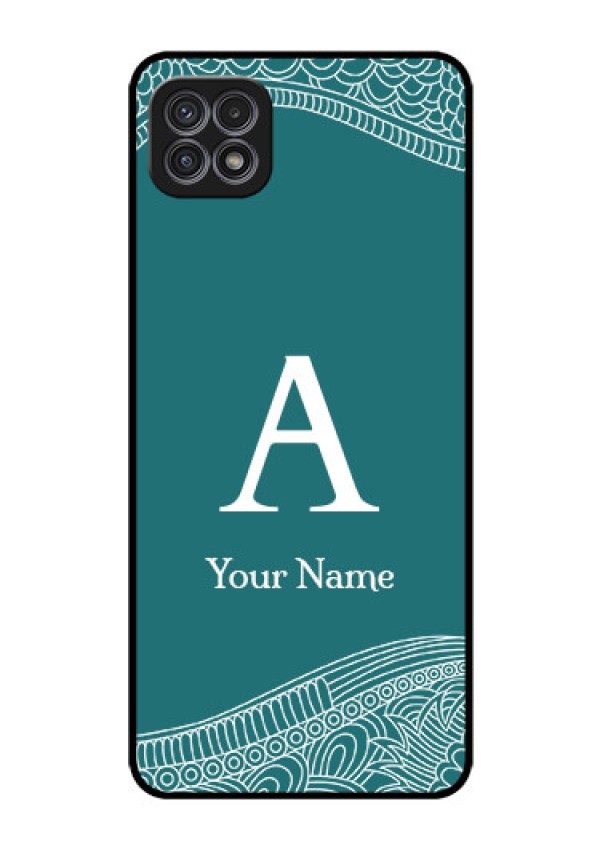 Galaxy A22 5G Personalized Glass Phone Case - line art pattern with custom name Design
